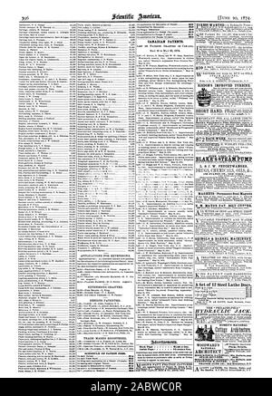 Barème des taxes de brevets. 850 850 810 810 815 830 brevets canadiens. Liste DE BREVETS DÉLIVRÉS AU CANADA. Aduerttoemento. Retour Page 81.00 une ligne. À l'intérieur de la page 75 c. la ligne. 34 Park Row. New York. Plus de 7000 À UTILISER LA POMPE À VAPEUR DE BLAKE L. & j. W. FEITCHTWANGEB 180 Fulton Street. New York. Aimants permanents aimants acier E. M. MAYO'S PAT. Coupe-boulon. A.B RREL & GALETS DE MACHINES. Cric hydraulique. SIONCKTON'S NATIONAL Six dollars poster STA-IR BUILDER. S payés. SIONCKTON'S NATIONAL ?. Six dollars. poster CARPENTER dk Joiner. S payés. JUDD ORANGE CO 145 Broadway N.Y RISDON EST L'AMÉLIORATION DE TURBINE. Un ensemble d'acier 12 Banque D'Images