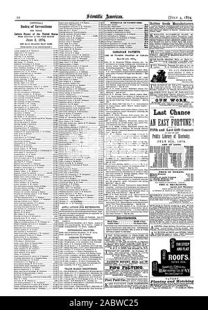 Index des inventions Lettres patentes de l'United States BREVETS CANADIENS. Liste DE BREVETS DÉLIVRÉS AU CANADA Retour Page 81,00. in situ à l'intérieur de la page 73 c. le ltne. Les brevets achetés et vendus dans le cas d'un tuyau qui tombe. Publiez payé 25c TRAVAIL D'ARMES À FEU. Dernière chance une fortune ! Cinquième et dernier concert 31 JUILLET 1874 Cadeaux Liste de cadeaux. Un grand cadeau en argent 8250000 Un Grand Paiement 14't 1000005 1041000 cadeaux en espèces chaque 1420.000 10 cadeaux 14,000 140,000 Gash chaque 500 cps Ginn 100 chaque 5000019000 50 dons en argent manger:h 950,4)00 Giftsall GrandTotal200002500000 Prix des billets de trésorerie. Ensemble de billets 85000 renths les moitiés de 2500 Banque D'Images