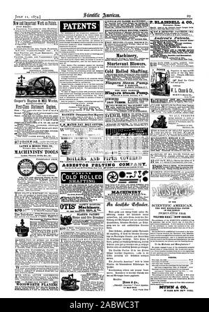 La combustion des chaudières de fumée.la sécurité. Moteurs oscillant faisable et seul 1-2 100-chevaux. J100 Pompes centrifuges à 100099 gallons sur blessure. Toute la lumière durable et économique simple. Pour envoyer des circulaires. 2400 $ vieux arbres laminés. Des machines. BLAKE'S PATENT WEA VEWrs CHAUDIÈRES ET TUYAUTERIES COUVERTS QUI TOMBE DE L'AMIANTE SOCIÉTÉ 74F O''.1 y, Scientific American, 1874-07-11 Banque D'Images