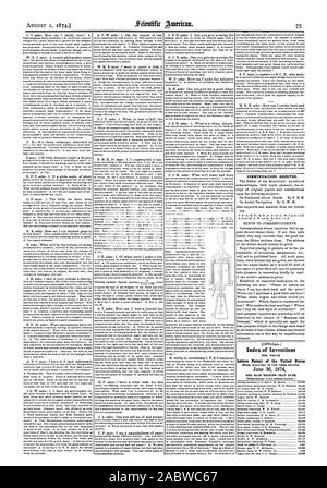 Les communications reçues. [. I Index des inventions Lettres patentes de l'United States, Scientific American, 1874-08-01 Banque D'Images