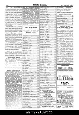 Les communications reçues. J'officiel. I Index des inventions POUR LESQUELLES DES DEMANDES DE PROLONGATION. Les prolongations accordées DESIGNS brevetés. Les marques enregistrées. Barème des taxes de brevets. Brevets canadiens. À l'intérieur de la page 75 c. la ligne. 54000 SALON DE LA VIS DE TÉLÉGRAPHE, Scientific American, 1874-10-03 Banque D'Images