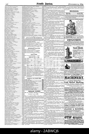 Le 14 novembre 1874. Les demandes d'extension. Les prolongations accordées. DISCLAIMER. Dessins et modèles industriels Marques breveté enregistré. Barème des taxes de brevets. Brevets canadiens. Abertioenutti. À l'intérieur de la page 75 c. la ligne. L'emploi. Des tas de moteur. Minerva Stark Co. MACHINES D'ohi. L'arbre de laminés à froid AVEC DES TOURS À PIED DE SERRAGE, Meubles & MATCHING OTIS' Di COFFRE G} l'utilisation. Toutes les garanties satisfaisantes ou pas de vente. Descriptif, Scientific American, 1874-11-14 Banque D'Images