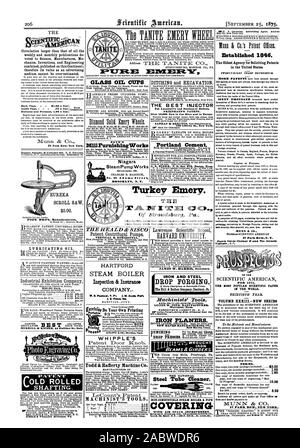 Créé en 1846. L'HUILE DE VERRE TASSES Hartford Steam Boiler Inspection & Assurances faire votre propre impression WH JE PPL E EST LE MEILLEUR Ciment Portland INJECTEUR JAMES W. HARRIS Secrétaire. Fer et acier FORGEAGE. Worcester Mass. RABOTEUSES FER MAUFACTRING N NEW HAVEN CO. CHAUDIÈRE À VAPEUR NON COMBUSTIBLE ET TUYAU COUVRANT MUNN dr CO. 37 Park Row N. Y. weehiinetr U.C. Pour 1875. Document SCIENTIFIQUE LES PLUS POPULAIRES DANS LE MONDE. TERITIS. HOYE Mill travaille d'ameublement n° 23 Niagara Adams Street, LE PAPE M'BELO. anufacturers TG vieux arbres laminés., Scientific American, 1875-09-25 Banque D'Images