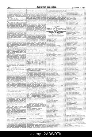 COMMUNICATIONS REÇUES. rOFFICIAL.1 INDEX DES INVENTIONS accordée dans la semaine se terminant ET CHAQUE ROULEMENT CETTE DATE., Scientific American, 1875-10-09 Banque D'Images