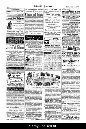 12 février 1876. Le MOULIN NOYE Ameublement fonctionne de la meilleure locomotive pour l'injecteur et l'arrêt de la chaudière. Le brevet de Friedmann. Plus de 15000 en usage ici et maintenant dans le SISC E HEALD & VERTICAL & HORIZONTA L. Ciment Portland CHAUDIÈRE À VAPEUR NON COMBUSTIBLE ET TUYAU VERING Article scientifique les plus populaires dans le monde. AMERICAN TOUR EUREKA de 9,00 $. Avec l'alimentation Pied 15,00 $. LOLD roula des arbres. Fabricant et constructeur. s$C0'nueilanIPItie yreltet:.°7'. ;. 5 $ par an par mail post-payée. Envoyer 10 cents pour exemplaire. Conditions d'abonnements.--Port PAYÉS PAR NOUS., Scientific American, 1876-02-12 Banque D'Images