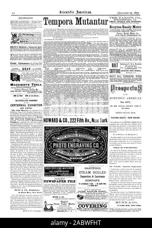 Fichier journal PARFAIT MUNN & CO. Niagara pompe à vapeur fonctionne. BROOKLYN N. Y. Steam Boiler Inspection & Compagnie d'assurance. S. B. C. FRAIICLII Prett. J. JE ALLEI La Partie J. B. PIR Sty. Godet élévateur brevet couvrant les machines de perçage. uUSLEIGHROCKDRIU ROCK CO. NEW HAVEN MANUFACTURING CO. ILLUSTRATED HISTORY CENTENNIAL EXHIBITION  =pour 3,13743 scientifique MUNN & CO.. 37 éditeurs Park Comment 'New York. L'ITE TAN CO. STROUDSBURG PA. EMERY ROUES ET CRINDERS. Prêt pour 1877 Brayton Moteur série XXXVINEW VOLUME. Conditions d'abonnement. MUNN & CO. 37 PARK ROW NEW YORK. empora Mutantur OUTILS DES MÉCANICIENS J.E Banque D'Images