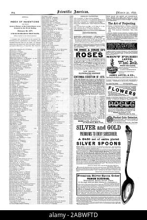 INDEX DES INVENTIONS Lettres patentes de l'United States ont été accordés dans la semaine se terminant ET CHAQUE ROULEMENT -CETTE DATE. aktivertiorlootulo. Page intérieure chaque insertion 75 cents la ligne. Retour Page chaque insertion 88,00 une ligne. L'DINGEE & CONARD CO'S CAPITEUX MAINTENANT. Exposition du Centenaire de l'histoire illustrée de 1876. L'Art de la projection. Des ascenseurs. JAMES LEFFEL & CO.. Paineaville « Lake Co. Chia Pocket Coin détecteur. J. W. Sutton 95, rue de la Liberté à New York. Roue LEFFEL Livre. Prix réduit. Cuillère roses seront joliment gravé avec votre monogramme initiale. PREMIUM L'ARGENTERIE. Cuillères d'argent d'argent et d'OR Banque D'Images