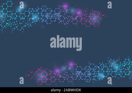 Géométriques abstraites des structures moléculaires hexagonale en arrière-plan technique. Molécule de structure et de communication. L'ADN, l'atome, les neurones. Illustration de Vecteur