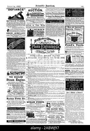 Des brevets de mépris à l'enchère. Les avions métalliques. BAILEY l'ESSORAGE MACHINE CO. 99 Chambers Street New York. Portable brevet rainures. Séminaire A ATTIRÉ ET FEMELLE CO JE LEGE PROPOSITIONS DE poutres en fer. D. W. FLAGLER grandes bouches à feu. BOOKS L. L. Fairchild Rolling Prairie perruque. Le meilleur de l'embrayage à friction DANS LA GRAVURE SUR BOIS PIÈCES DE L'CHOT9N et économiser le coût. Puits ou POMPES À VAPEUR. 239 Broadway New York) 83, rue Water Boston. En grande partie des prix réduits. Les ponceuses tours POUTRES POUTRES MANUFACT Shapers ct'À MOUNT HOLLY N.J. EACLE 71:733E 614 à 626 CO. W. 24th Street. New York. Du Meilleur matériel et Banque D'Images