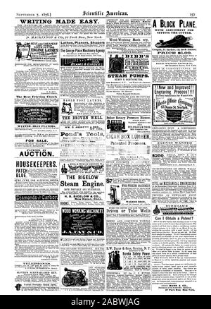 Diamants-4'-Carbor à tête de vis d'OLIVER HÉ. 16 avril breveté. 1878. Avion DU BLOC AVEC UN AJUSTEMENT POUR LE RÉGLAGE DE LA FAUCHEUSE. BAILEY l'ESSORAGE MACHINE CO. 99 Chambers Street New York. Processus de gravure ! ! ! ! Substitut parfait pour Wood-Cuts. iate BEAUCOUP CHF.RADP poussières explosives. Une compréhension. Au Rensselaer Polytechnic Institute de Troy. N. Y. Puis-je obtenir un brevet ? CO. 37 Park Row New York. Pour la vente. L'embrayage à friction de l'esst ?c. H.B. SMITH MACHINE C ? N.J. smmivILLEBuR.co. C Z UNE RS GRATUIT" . Voulait-RABOTEUSES FER JUSTIFIÉ MEILLEUR ET LE MOINS CHER. La BIGELOW machine à vapeur. Les moins chers et les meilleurs sur le marché. H Banque D'Images