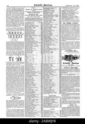 Puis-je obtenir un brevet ? 37 Park Row New York. Des données scientifiques merino' 1879. Document scientifique les plus populaires dans le monde. VOLUME XL-NOUVELLE SÉRIE. Cette large diffusion et magnifiquement illustré MUNN & CO. INDEX DES INVENTIONS Lettres patentes de l'United States ont été accordés dans la semaine se terminant le 19 novembre 1878 et chaque roulement CETTE DATE. 37 Park Row New York., Scientific American, 1879-01-18 Banque D'Images