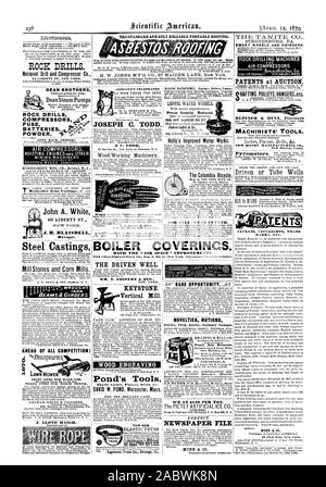 La norme ET FIABLE. Toiture PORTABLE SEULEMENT H. W. JOHNS M'F'G CO. 87 Maiden Lane New York. Les Peintures liquides d'amiante ciment Revêtements Revêtements Revêtements vapeur Chaudière emballage etc.. DEAN BROTHERS INDIANAPOLIS IND. Les Foreuses Pompes à vapeur doyen BATTERIES FUSIBLES4. En poudre. Moteurs de levage et autres engins d'extraction ; MALLORY A5 À TALON 3z CO. John A. Wilde 107 LIBERTY ST. 'NTRINV 1NEW YORK. J. H. BLAISDELL Steel Castings meules et moulins de maïs. Avant toute concurrence ! C SEPT TAILLES POUR UTILISER RAND. J. LLOYD HAIGH JOSEPH C. TODD J. C TODI) LE BIEN. WM. D. Andrews et FR. NEW YORK Banque D'Images