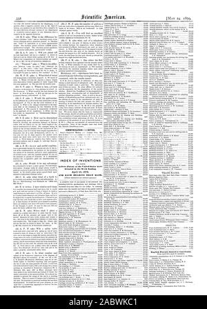 Les communications reçues. Lettres patentes de l'United States ont été accordés dans la semaine se terminant ET CHAQUE ROULEMENT CETTE DATE. INDEX DES INVENTIONS English Brevets délivrés à des Américains., Scientific American, 1879-05-24 Banque D'Images