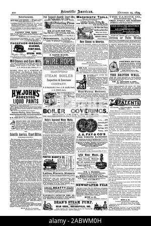 RWJOHNS Asserros PacklagSheathings Fire-Proof liquide vapeur PEINTURES Coatings&e. La main de Gould et d'alimenter les pompes 3 Impression Appuyez sur glace à 1 $ la tonne. LLOYD HAIGH EMERY CHAUDIÈRE À VAPEUR ET ROUES CRINDERS. Les compresseurs à air entraîné ou puits du tube LE BIEN. 235 BROADWAY NEW YORK. Marque ETC. Meules et moulins de maïs. Brevet pour la vente. Roulements en bronze phosphoreux-TIGES DE FIL À RESSORT DE LA POMPE. L'AMÉLIORATION DE TEMPS DU VEILLEUR Raboteuses Tours Shapers Holly's Amélioration de la qualité de l'eau Travaux publics. PORTER MANUF'G CO. MACHINISTES DES OUTILS. Nouveau ont  % Connecticut BRADLEY & COMPANY rare chance d'annoncer. WM. A. HARRIS J. A. FAY & CO'S WOOD Banque D'Images