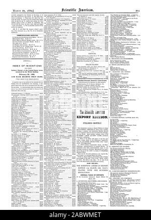 Les communications reçues. Lettres patentes de l'United States ont été accordés dans la semaine se terminant chaque ET QUE L'ÉLEVAGE DE DATE. English Brevets délivrés à des Américains. Édition d'exportation. Maintenant prêt. TABLE GÉNÉRALE DES MATIÈRES, Scientific American, 1880-03-27 Banque D'Images