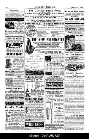 Conçu pour être utilisé dans les pompes ternie par des doublures dans la composition de fer ou Phosphor-Bronze. Le nouveau PULSOMETER vous permettra d'économiser plus de 50  %. Dans le carburant avec obligation plus importante que tout autre sur le marché de la pompe à vapeur ; als plus durable et simple Compact. Spécialement adaptés à l'exploitation minière Chemins Steamboats Papiers et produits chimiques Travaux Gaz Tanneries des raffineries de sucre et d'autres brasseries raccord spécifique fabriquant. es. Pour Drainina Caves CARRIÈRES DE PLANTATIONS ET DE LA POMPE À VAPEUR PULSOMETER CO. Le New York Machine à glace Machines Entreprise FAIRE DE LA GLACE ET DE L'AIR FROID LA SOUFFLANTE avec précision tous les BAKER équilibré. WILBRAHAM BROS. 2318 Banque D'Images