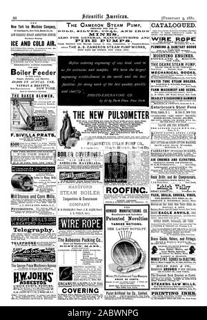 Le nouveau PULSOMETER vous permettra d'économiser plus de 50  %. Dans le carburant avec obligation plus importante que tout autre sur le marché de la pompe à vapeur ; als plus simple et travaux Gaz Tanneries des raffineries de sucre et d'autres brasseries fabrique. Pour la vidange de caves Carrières et plantations sans égal. Le New York Ice Machine Company LA GLACE ET L'AIR FROID. L'INJECTEUR FRIEDMANN Brevet d'alimentation de chaudière NATHAN & F.DREYFUS LE SIVILLA PRATS AGENT DE BREVETS POUR COURROIES DE NEW YORK ET DE L'EMBALLAGE 37 & 38 PARK ROW NEW YORK REVÊTEMENTS CHAUDIÈRE. Les matériaux d'amiante à bas prix. Grand assortiment de Stock." A. & F. BROWN 57-61 Lewis St. New York. L'amiante Packing Co. MS Banque D'Images