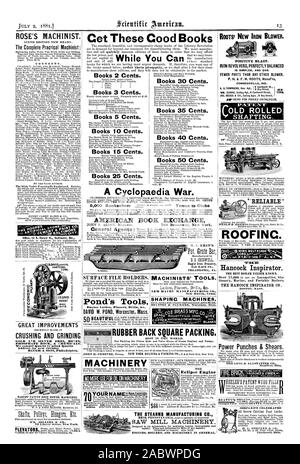 HARTFORD CONN. De grandes améliorations, le concassage et le broyage du minerai d'OR ET D'ARGENT LES OS DE PHOSPHATE ET DE PRODUITS CHIMIQUES. Nous obliger à Quartz Quartz grind. Adresse pour nouvelle circulaire ROSE'S machiniste. Sixième édition est maintenant prêt. Le Machiniste pratique complète : contenu. Obtenir ces bons livres Livres 2 cents. Books 3 cents. Livres 5 cents. Books 10 cents. Livre américain des machinistes d'échange d'outils. Fabrication de NEW HAVEN New Haven Connecticut CO' MACHINES. Des blancs PLUS UTILISER DES MACHINES POUR LE PÉTROLE SUR LES MACHINES DE FABRICATION DE STEARNS CO. SCIERIE MACHINES. Conçu dans sa construction pour la production de bois Banque D'Images