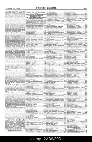 Les communications reçues. Lettres patentes de l'United States ont été accordés dans la semaine se terminant le 13 septembre. 1881. INDEX DES INVENTIONS, Scientific American, 1881-10-15 Banque D'Images