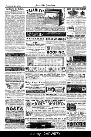 Horlogers. Hancock Inspirator Marine révolutionnaire et portable de chaudières. Le HANCOCK INSPIRATOR CO. MASSE BOSTON. Pour plus d'INFORMATIONS CONCERNANT Holly Water Works VILLES VILLA GES communes suburbaines USINES ETC. HOLLY MFG. LOCKPORT N.Y. 137 CO. Broadway New York City. Tour à Bois S. A .WOODS CO. 172 High Street Boston, 91 Liberté St N.Y. ; 61 S. Canal Street, Chicago. NEW YORK ET L'EMBALLAGE POUR COURROIES COMP'Y. Le plus ancien et le plus grand fabricant de l'Original EMERY ROUES. JOHN H. CHEEVElt Treas. 29 PARK ROW NEW YORK. Emery roue. En raison de la récente grand feu dans le monde '' notre bureau de construction Banque D'Images