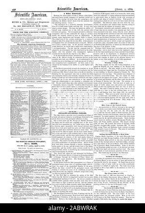 Publié chaque semaine au n°261 BROADWAY NEW YORK. 0. D. MUNN. A. E. BEACH   TERMES POUR LE SCIENTIFIC AMERICAN. Le Scientific American Scientific American Supplement Édition exportation. Le SCIENTIFIC AMERICAN SUPPLEMENT une morale mal appliqué. Les spécialistes et les problèmes généraux. La création d'un grand arbre. La récolte de riz des États-Unis. Grâce à l'école de voile de poissons morts. Tir à l'ARC pour les pompiers. La première comète de 1882. Les Lions de mer dans la région de Central Park. 1882-04-01, le contenu. Banque D'Images