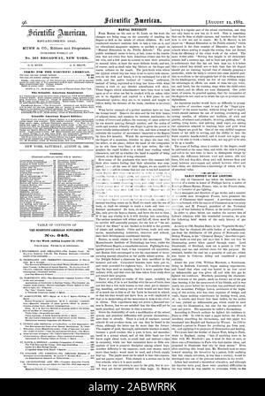 Publié chaque semaine au n°261 BROADWAY NEW YORK. 0. D. MUNN. A. E. PLAGE. l'il Scientific American Scientific American Supplement Édition exportation. La dextérité manuelle. Début de l'histoire de l'éclairage au gaz. Table des matières. Le SCIENTIFIC AMERICAN SUPPLEMENT N. 845, pour la semaine se terminant le 12 août 1882 1882-08-12,. Banque D'Images