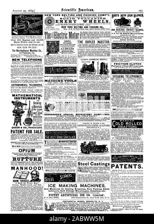 Télescopes astronomiques. 6r QUEEN INSTRUMENTS CO. Philadelphie BREVET POUR LA VENTE. L'opium RUPTUR Connais-toi toi-même PROVIDENCE Steel Castings RACINES EW FER À REPASSER FER À REPASSER COUP REVOLVERS parfaitement équilibrés P. H. & F. M. CONNERSVILLE Fabricants RACINES IND. L'embrayage à friction-Pulleysa offCouplings-dCut. Parlant d'une ligne téléphonique. L'AMÉRICAIN CIVIIPA TÉLÉPHONE VENDRE NY LES BREVETS. MUNN tk Co. procureurs de brevets United States HOUSE VIRILITÉ FABRICATION DE GLACE ET Machines pour les brasseries de refroidissement Emballage constitué de porc lishments entrepôts frigorifiques les hôpitaux, etc. La glace artificielle PICTET CO. (limitée). Œuvres CONTINENTAL BROOKLYN N Banque D'Images