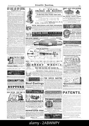 Machiniste et ingénieur. La nouvelle machine à vapeur Portable Brevet Baxter. J. C. TODD N. J. Paterson ou no 17, rue Barclay New York. Brise Roche et de concasseurs de minerai. PRICE 1.00. Sa MA GROSIL Toled diz 40ème rue 0. Échangées . Tenues de violon à 3,25 $ 7,00 $ 12,00 $ NEW YORK BELTINC ET EMBALLAGE COMP'Y. NEW YORK ET COURROIES PACKING CO. Nos 13 & 15 Park Row ppo. L'Astor House New York. EMERY ROUES. C SUR SUMPTIO SW RUPTUR 266e édition. Prix 1 $ SEULEMENT PAR MAIL services postpayés. Connais-toi toi-même. Un grand travail médical sur les MOTEURS À GAZ EAL Virilité sécuritaire importante Simple Économique. Pouvoir DISSUADER3IINED PAR 'PEST réelle. L Banque D'Images