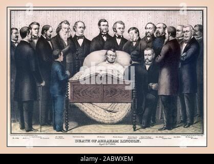 Abraham Lincoln déathbed 'La mort d'Abraham Lincoln' 15 avril 1865 avec un groupe de dignitaires politiques sombre entourant son lit de mort. Le 16 président Martyr des États-Unis Banque D'Images