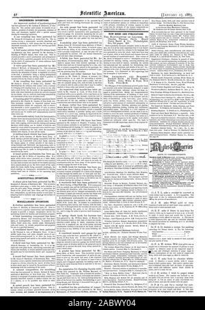 INVENTfONS d'ingénierie. Les inventions agricoles. Dispositions diverses inventions. Nouveaux LIVRES ET PUBLICATIONS., Scientific American, 1885-01-11 Banque D'Images