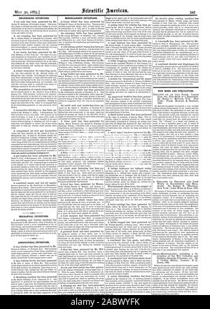 Les inventions techniques. Les inventions agricoles. Dispositions diverses inventions. Nouveaux LIVRES ET PUBLICATIONS., Scientific American, 1885-05-30 Banque D'Images