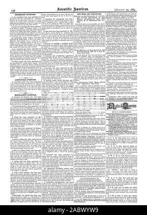 Les inventions techniques. Les inventions agricoles. Dispositions diverses inventions. Nouveaux LIVRES ET PUBLICATIONS., Scientific American, 1885-08-11 Banque D'Images