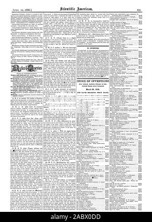 Pour les inventeurs. INDEX DES INVENTIONS pour lesquelles Lettres patentes de l'United States ont été octroyées et chacun portant cette date., Scientific American, 1886-04-10 Banque D'Images