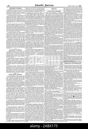 Les inventions techniques. Les inventions agricoles. Dispositions diverses inventions. Une nouvelle phase du darwinisme., Scientific American, 1886-10-11 Banque D'Images