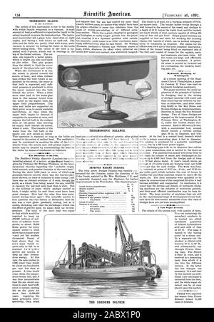TEERMOSCOPIC l'équilibre. La durée du Soleil. J'ai amélioré drague marine. Ft. En. Longueur entre perpendiculaires 1300 Largeur 300 Profondeur moulé 80 pompes à coup de 14 diamètre de cylindre haute pression basse pression 16  % ' 33 Longueur de course 24 Diamètre de la pompe de l'air  % pompe de circulation pompes d'alimentation de 614 pompes de cale à Washington le dragage hydraulique. Un nouveau processus de sucre. THERMOSCOPIC lSI de l'équilibre. La drague DOLPHIN., Scientific American, 1887-02-26 Banque D'Images
