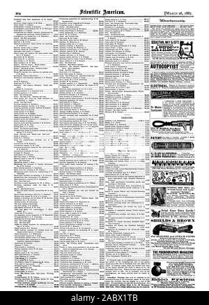 L'enregistreur de temps.. J. D. Ladster combinaison outil Bachner à Manu fabricants SHIELDS & BROWN POUR LES CHAUDIÈRES ET LES TUYAUX DE VAPEUR Réduit la condensation de la vapeur. F'OR. G-l'A.S A.1 TEi de l'eau. Les tuyaux. La transpiration et empêche le gel d'une valeur de 143 Street New York. 78 et 80 Lake Street, Chicago. Le magazine PHONOGRAPHIQUE MC1-CiO Ft3rgirtelfri. Electric Light and Power. Electro-Dynamic Co. '24 Carter St Philadelphie. 9.0Verfisentenfs. Page intérieure chaque insertion 75 cents la ligne. Retour Page chaque insertion - 81.00 une ligne. SEBASTIAN PEUT & Co's Wow amélioré en général une puissance de coupe Machines Outils Banque D'Images