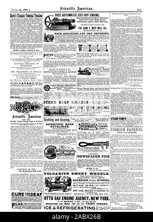 L'arbre de transmission et la science LIVRE CATALOGUE VIENT DE PARAÎTRE. 361 Broadway New York. Fichier journal MUNN & Co-directeur général. W. EN Seul Manu VULCANITE EMERY ROUES. Fait de solides de la célèbre WKLLINGTON MILLS EMERY. Coupe COOL et libre. La roue d'un coffre-fort. Moteur à gaz OTTO OFFICE NEW YORK. A. C. MANNING & CO. 47 Dey Street ICE& REFRIGERATING CO. York Pa. RICE COUPURE AUTOMATIQUE AUTONOME DU MOTEUR. Régulateur sensible. Vanne équilibrée. Des vitesses élevées. Oilers stationnaire. Meilleure économie. Le JOHN T. NOYE MFG. CO. ET BRISE ROCHE CONCASSEURS DE MINERAI. COPELAND & Agents BACON NEW YORK. La providence. I. pas plus Banque D'Images
