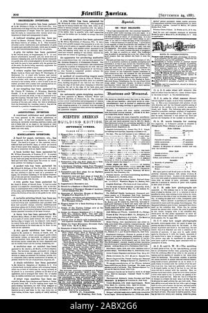 Les inventions techniques. L'invention de l'agriculture. SCIENTIFIC AMERICAN INVENTIONS DIVERSES CAPACITÉS EDITION. Septembre. Numéro. OH ! Que des maux de tête. Un Buoineoo 3'Wen:cond., 1887-09-11 Banque D'Images