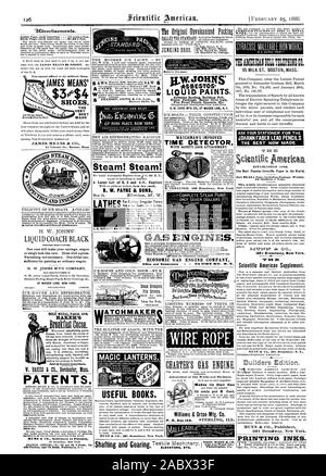 JOHNS RN TAIEVESTOSA les peintures liquides. Des échantillons et des listes de prix descriptif libre. Amélioration du veilleur AVEC DÉTECTEUR DE TEMPS DE BLOCAGE DE SÉCURITÉ DE L'UTILISATEUR L'IALA PIÈCE E. 206 Broadway New York 'IONLY SEPT dollars i : ;'q'ON APPELLE LE STAND 105 rue du lait. Boston. 18 So. Quatrième Fleuve Phila. 54, rue Dearborn Chicago. La glace MODERNE À LOUER. - Par les moteurs à gaz. Coffre-fort simple. Économique durable. Pas d'assurance supplémentaire. Le moteur économique de l'entreprise GAZ GLACIÈRE FROIDE ET ROOMBY R. Vulcan Iron Oaks ATCH BOUILLOIRE Whitcomb Lathe Webster pied L'éclipse de l'ALGOL avec les lanternes magiques. Choix de vues STOCK COLCRED ET LIVRES UTILES Banque D'Images
