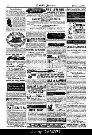 SYRACUSE MOTEUR À EAU. Maison de GLACE ET DE FROID ÉLECTRIQUE PAPIER WELDINGA ROOMBY R. PAR SHIELDS & BROWN CO. 143 rue transversale d'une valeur de 78 et 80 le lac Saint-NEW YORK. CHICACO. Nouveau moteur à gaz, ascenseurs Otis Brothers & Co. et de levage Machines 38 PARK ROW. New York. Les brevets. NUNN de CO. procureurs de brevets, les revêtements de tuyaux' Baldwin fait entièrement de l'amiante. L'épreuve du feu absolument. Conseil de l'usine d'emballage tressé FIBRE CIMENT REVÊTEMENT et spécialités. H. W. JOHNS FIRE-proof. H. W. JOHNS MANUFACTURING COMPANY SEUL FABRICANT(' d'Paokings Revêtements chaudière à vapeur etc. yachts et bateaux de plaisance. L ' Banque D'Images