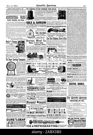 Entre les livres utiles. L'Américain scientifique PUBLICATIONS pour 1888. Sur 30 jours de procès, le DRAPER MANUFACTURING CO. utile belle et bon marché. New York. CHICACO. Mobilier et chaise modèle Mills du Cabinet des linkers 48, rue Water Fitchburg Massachusetts SHIELDS & BROWN CO. en bois sont les meilleurs Vélos Tricycles Vélos BELTINC PACKINC La sécurité en caoutchouc flexible plus ancienne et la plus importante des fabricants aux États-Unis. Tissus en caoutchouc vulcanisé Mx-al:m.4a la maison. Une spécialité. MATTINC EN CAOUTCHOUC ET LES MARCHES D'ESCALIER. Courroies de NEW YORK & PACKING CO. 15 PARK ROW N. Y. 10,00 $ à 50,00 $ 1888-05-12 New York, Pa. Banque D'Images