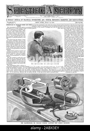 Tome LIX No 2.1 [NOUVELLE SÉRIE. La REPRODUCTION DE LA FIN DE L'ARTICU DISCOURS. Le graphophone M. Charles Sumner Tainter DE NEUF DISCOURS. ENREGISTREUR, Scientific American, 1888-07-14 Banque D'Images