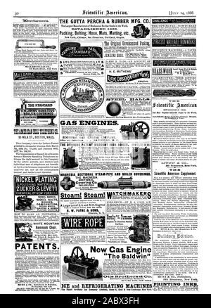 La gutta percha & RUBBER MFG Co. créé 1546. MILLERS FALLS CO. 93 Reade Street New York 95 ST de lait. Masse de Boston. Beaver Falls BREVET Pa. '. Pour les roulements de Anti-Friction NICKEL NICKEL NICKEL ANODES COMPOSITION SELS PLATINC tenues. La montagne blanche Chaise hamac. Les plus grands fabricants d'articles en caoutchouc mécaniques dans le monde. L'emballage flexible pour courroies de tapis tapis etc. Dans ENGINESff JENKINS BROS ÉCONOMIQUE GAZ GAZ SOCIÉTÉ MOTEUR COUPE-TUBE À VAPEUR DE MAGNÉSIE ET DE CHAUDIÈRE LES REVÊTEMENTS DE FER FORGÉ BREVET DUNNING CHAUDIÈRE. La coupe de la magnésie couvrant Co. de Philadelphie. La vapeur ! Machine à vapeur Banque D'Images