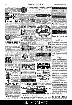 Fabrication mécanique et fins. La fabrication de caoutchouc et de gutta-percha. New York CO. Chicag San Francisc Toronto. Bouilloires Veste absolument Fire la preuve. Revêtement tressé MOULIN PRÉPARATION CIMENT FIBERAND CONSEIL SPÉCIALITÉS. MARV' PAS D'UN COFFRE-FORT qui fait errer ainsi rembourser l'amiante Ati W tuyau transversal couvrant facilement attacher ou supprimé par l'un. 87 Malden Lane New York. CHICAGO. Philadelphie. Londres. L'ENQUÊTE LE MEILLEUR-SAFE COFFRE-FORT .MARVIN CO. NEW YORK PHILADELPHIE LONDRES. L'Angleterre. La glace MODERNE À LOUER. - Par E ERIE ENGINE WORKS, Scientific American, 1888-11-10 Banque D'Images