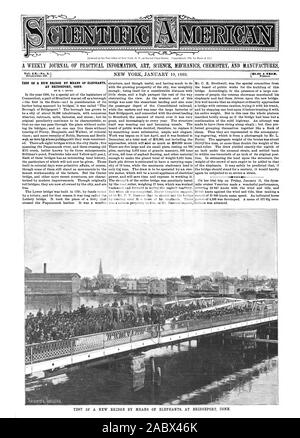 Entré au bureau de poste de New York, N. Y. comme question de deuxième classe. Les droits d'auteur 1889 par Mann & Co. À BRIDGEPORT CONN. TEST D'UN NOUVEAU PONT À L'AIDE D'ÉLÉPHANTS À BRIDGEPORT CONN. Inc, Scientific American, 1889-01-19 Banque D'Images