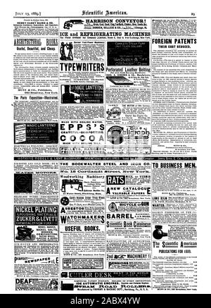 HARRISON ET GLACE CONVOYEUR MACHINES FRIGORIFIQUES La glace artificielle Société iLimited Pictet) salle 6 du charbon et de l'échange de fer New York. HENRY CAREY BAIRD & CO. 810 Walnut St" de Philadelphie. Pa U. S. A. Beau utile et bon marché. L'AMÉRICAIN. Le cacao FAIT BOILINC AVEC DU LAIT. Lanternes MAGIQUES PH L'Exposition de Paris-illustré. MUNN & (.1O 361 Broadway. New York. Barnes' Foot-Power PEW RITERS MACHINES À ÉCRIRE NATIONAL EXCHANGE 0GCI J( lanternes leurs effets. etc.. Melenite Bellite Roburite Carbo Dynamite. Le Graydonite Smollaninoff l'explosive explosive Snyder Coton Canon obus obus ont à la Dynamite Banque D'Images