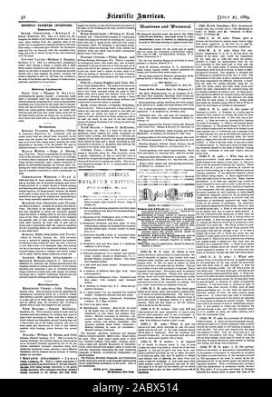 Récemment les inventions brevetées. L'ingénierie. Couloir d'appareils ménagers. Mécanique. Divers. Édition du bâtiment. Numéro de juillet.-(no 45.) tous les newsdealer rZ3usines3ss anb. APeroanai «' empoisonnement, Scientific American, 1889-07-11 Banque D'Images