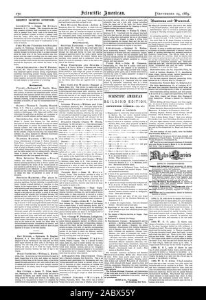 Récemment les inventions brevetées. L'ingénierie. Mécanique. Agricole. Divers. Numéro de septembre (n. 47.) tous les marchands de journaux. MUNN & CIE ÉDITEURS 361 Broadway New York. Usirtess «"3rib 'Werzonat. :., Scientific American, 89-09-11 Banque D'Images