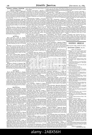 Récemment les inventions brevetées. Appareils de fer. Mécanique. Agricole. Divers., Scientific American, 1889-09-11 Banque D'Images