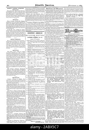 Récemment les inventions brevetées. L'ingénierie. Mécanique. Appareils de fer. Agricole. Divers. SCIENTIFIC AMERICAN BLIII-DINO EDITION. Numéro d'octobre.-(no 48.) NOUVEAUX LIVRES ET PUBLICATIONS, 1889-11-11 Banque D'Images